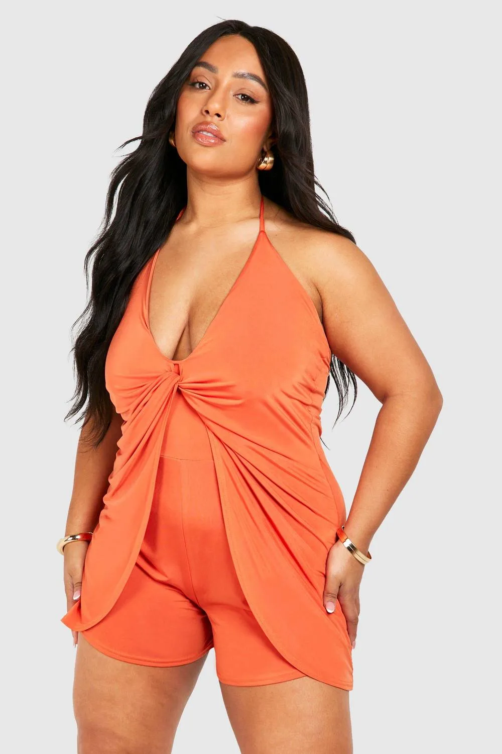 Slinky Knot Detail Strappy Playsuit by boohoo