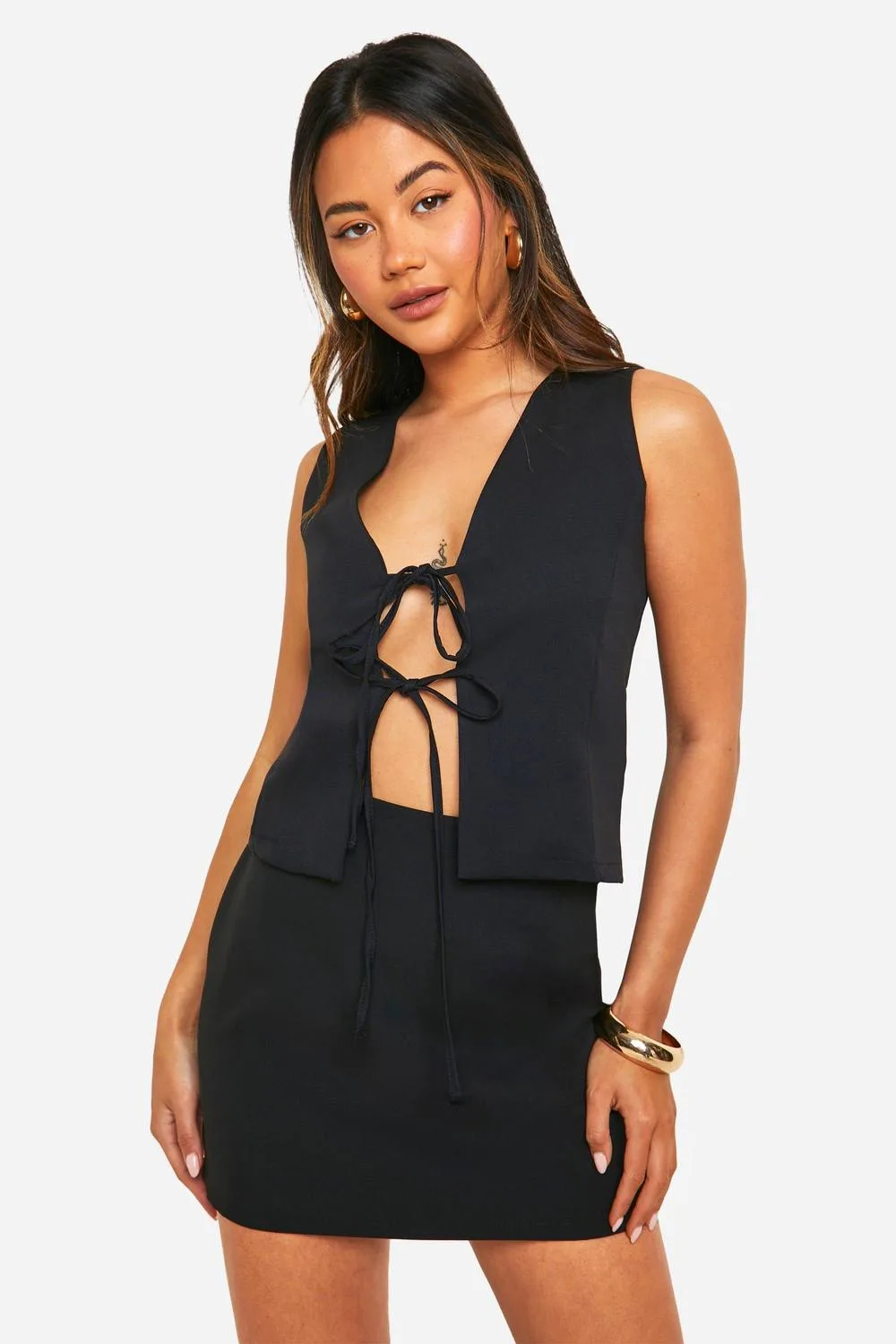 Relaxed Fit Tie Front Waistcoat by boohoo