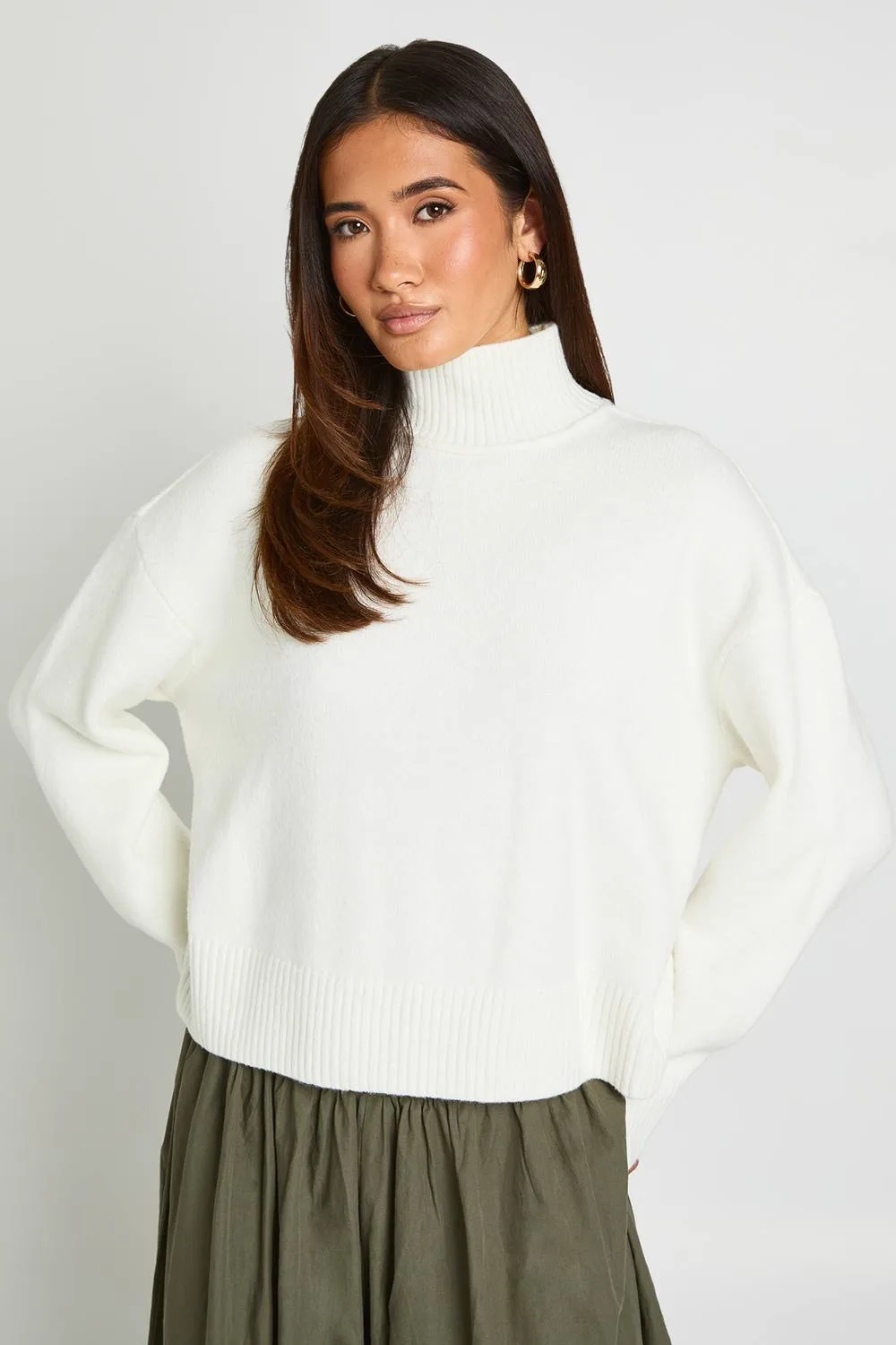 Exposed Seam Detail High Neck Jumper