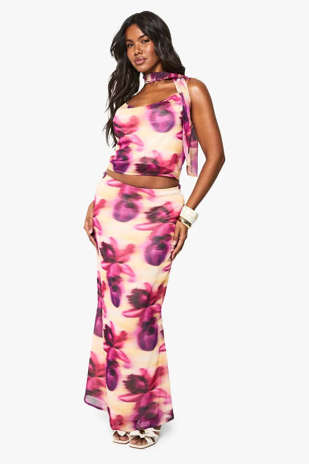 Blurred Floral Print Woven Skirt by boohoo