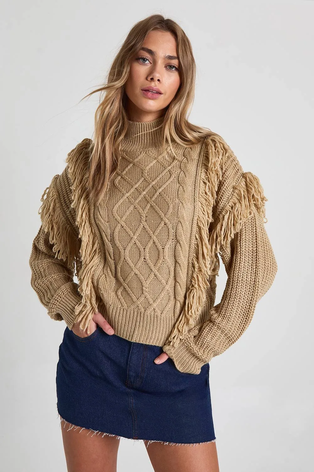 Tassel Detail Cable Knit Jumper by boohoo