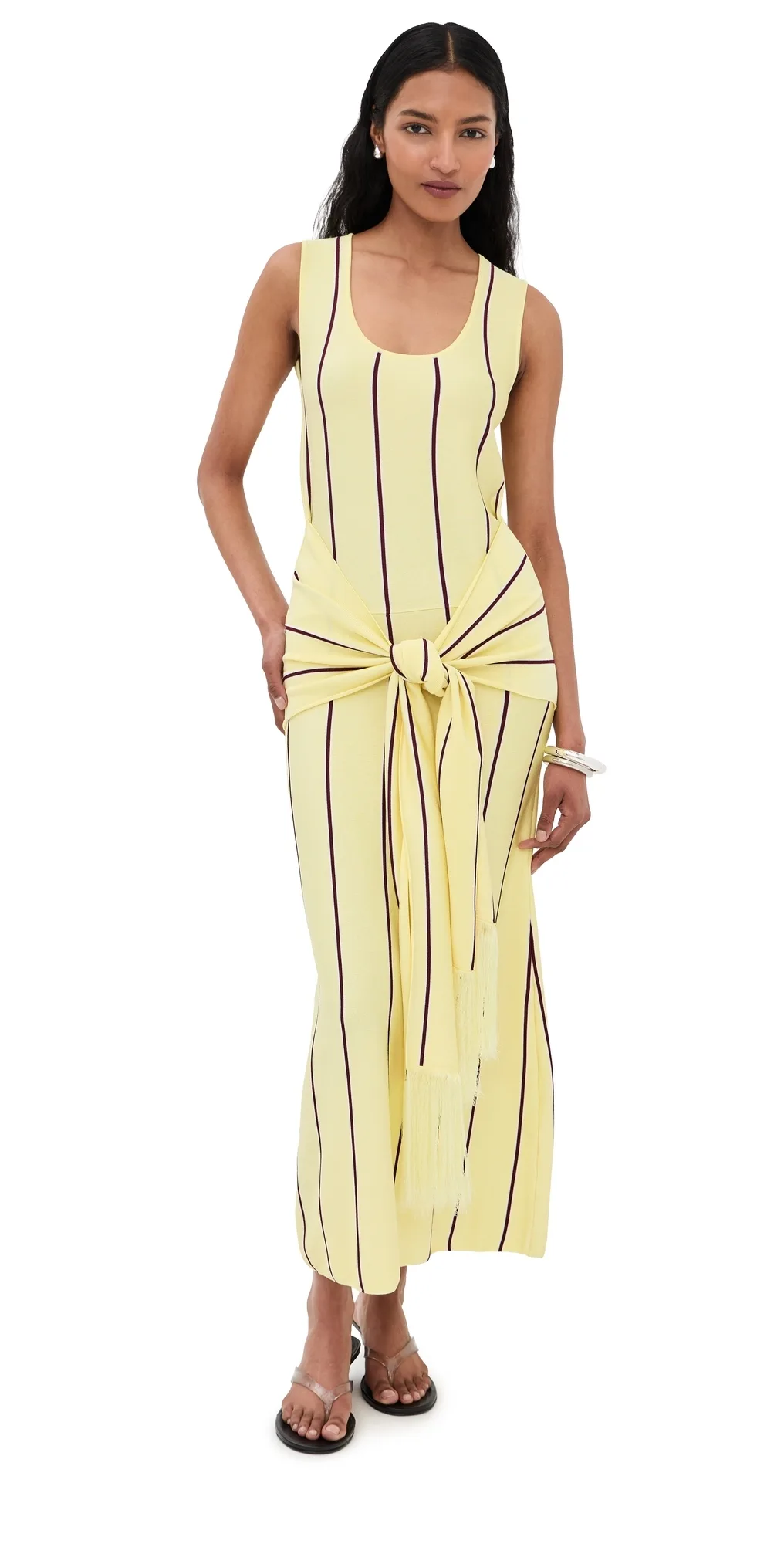 Striped Midi Tank Dress with Fringe Waist Tie by 3.1 Phillip Lim