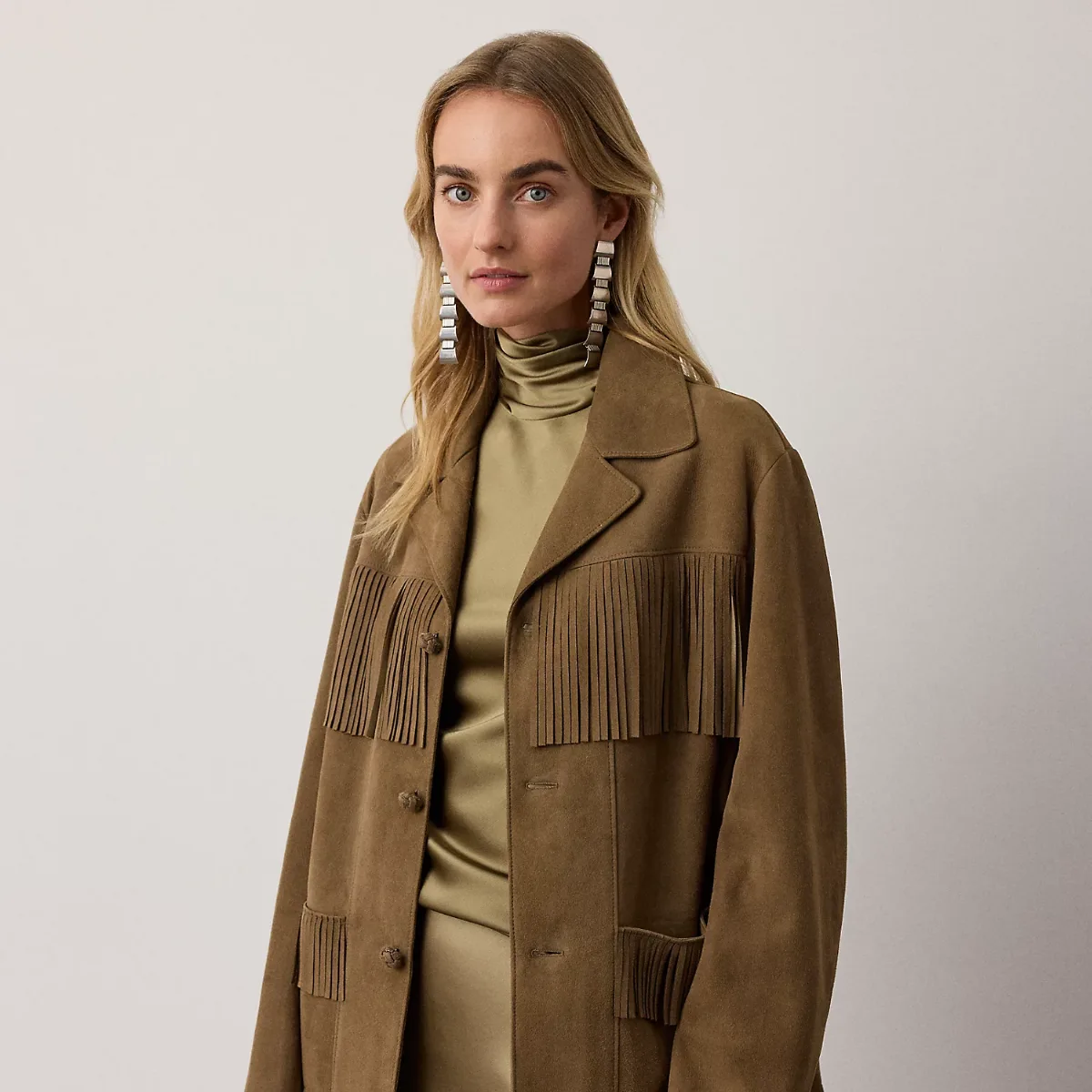 Perce Fringe-Trim Lamb-Suede Jacket by Ralph Lauren Collection