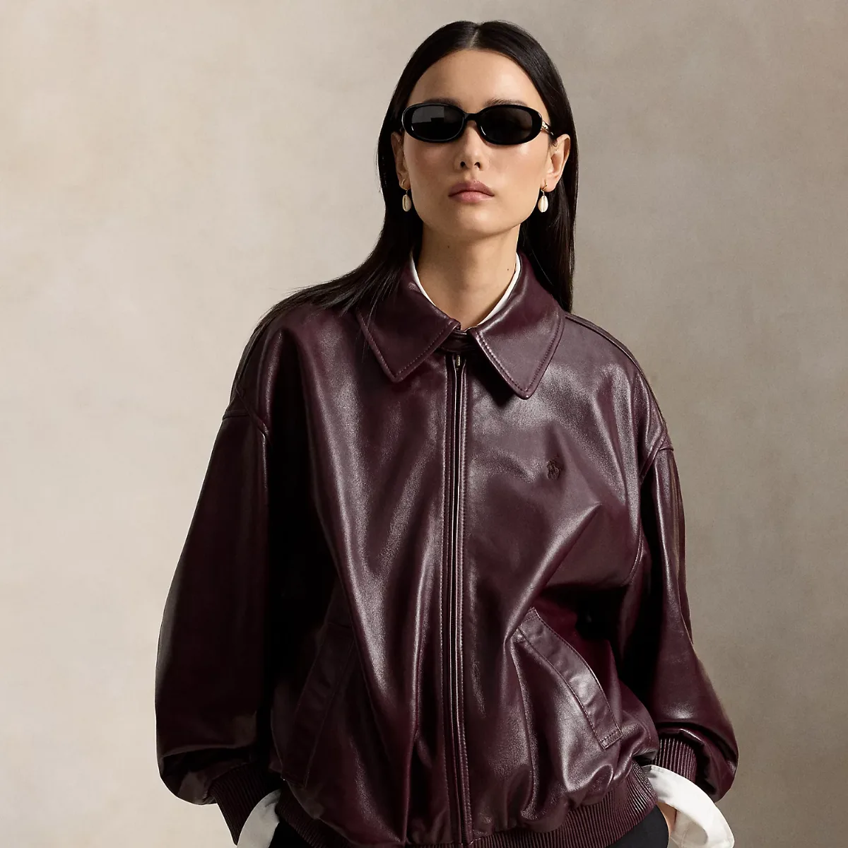 Leather Bubble Zip Jacket by Polo Ralph Lauren