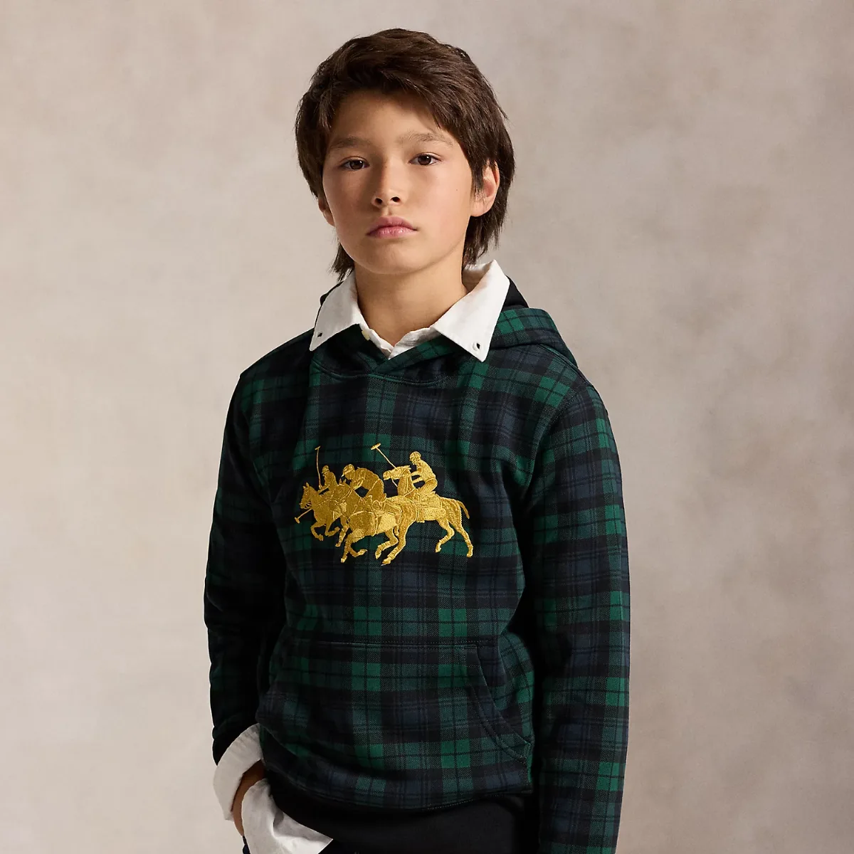 Triple-Pony Plaid Fleece Hoodie by Ralph Lauren