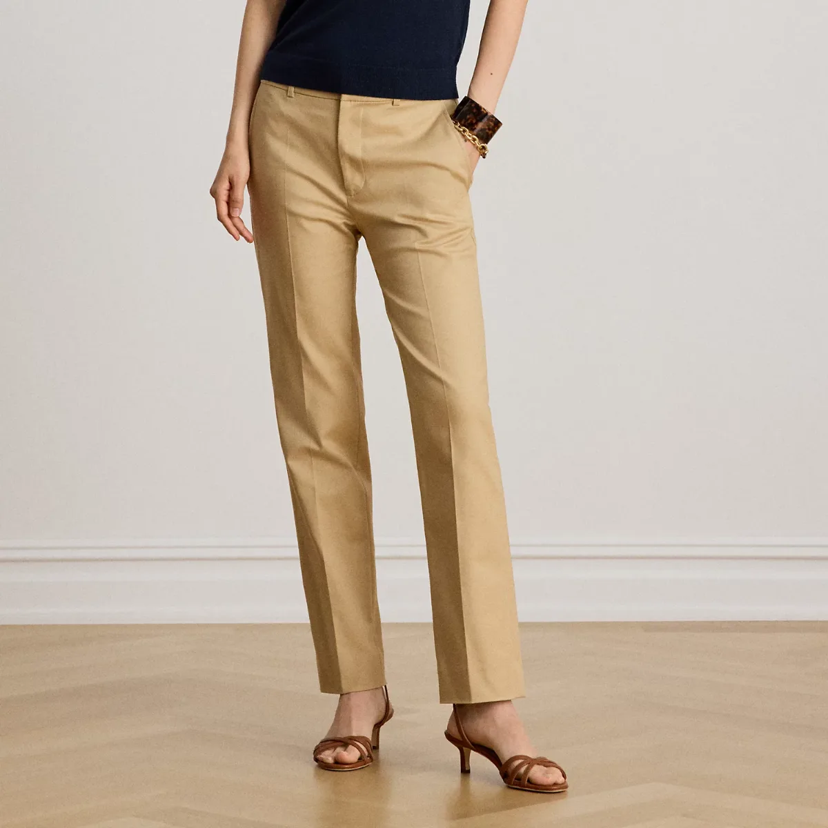 Slim Straight Cotton Trousers by Ralph Lauren Petite