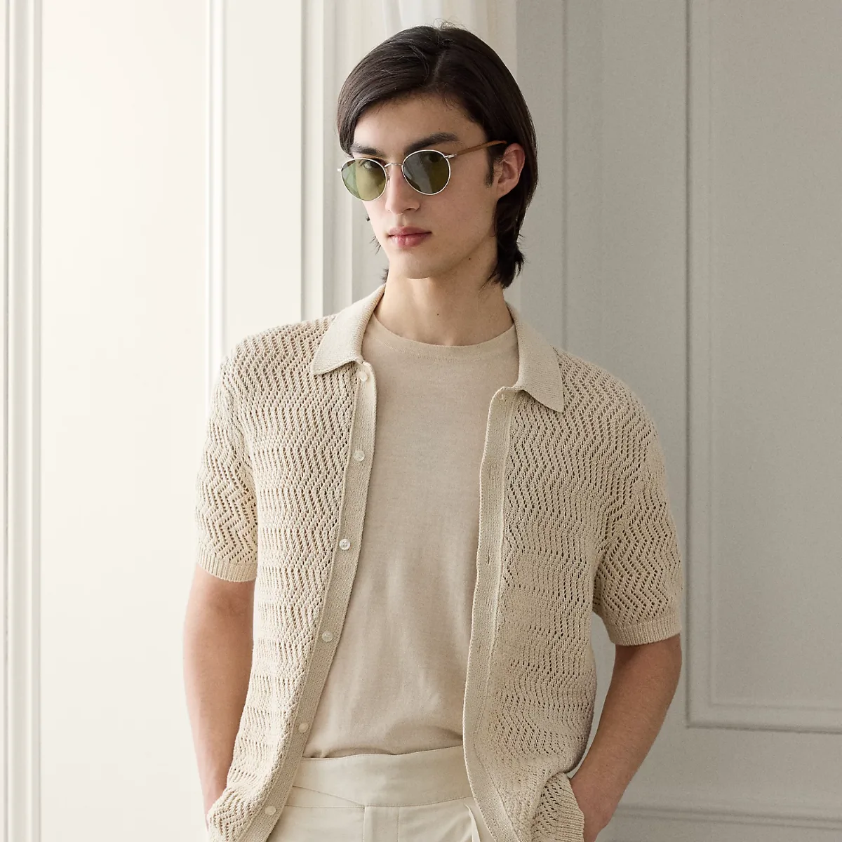 Textured Cotton Short-Sleeve Cardigan by Ralph Lauren Purple Label