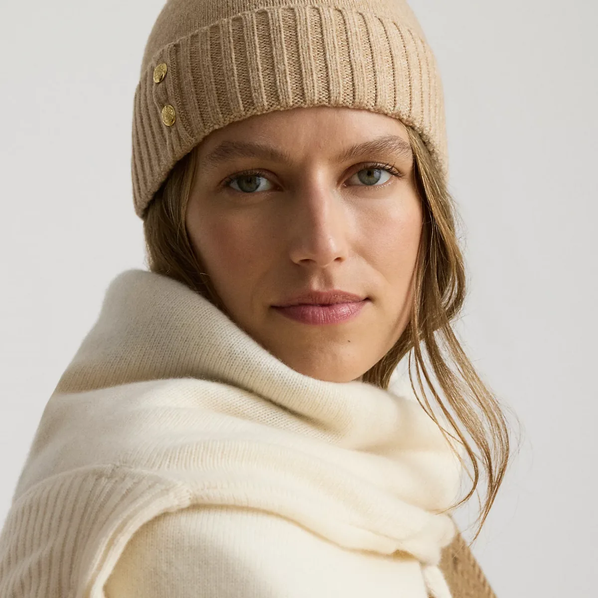 Button-Trim Knit Beanie by Lauren Ralph Lauren