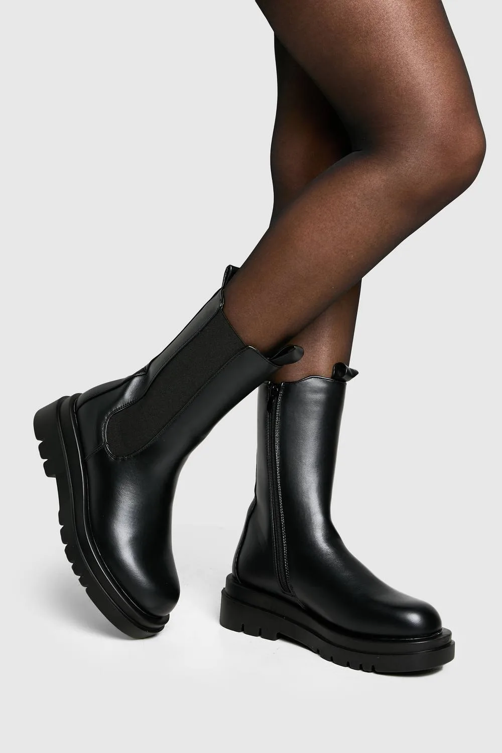 Chunky Cleated Calf High Chelsea Boots