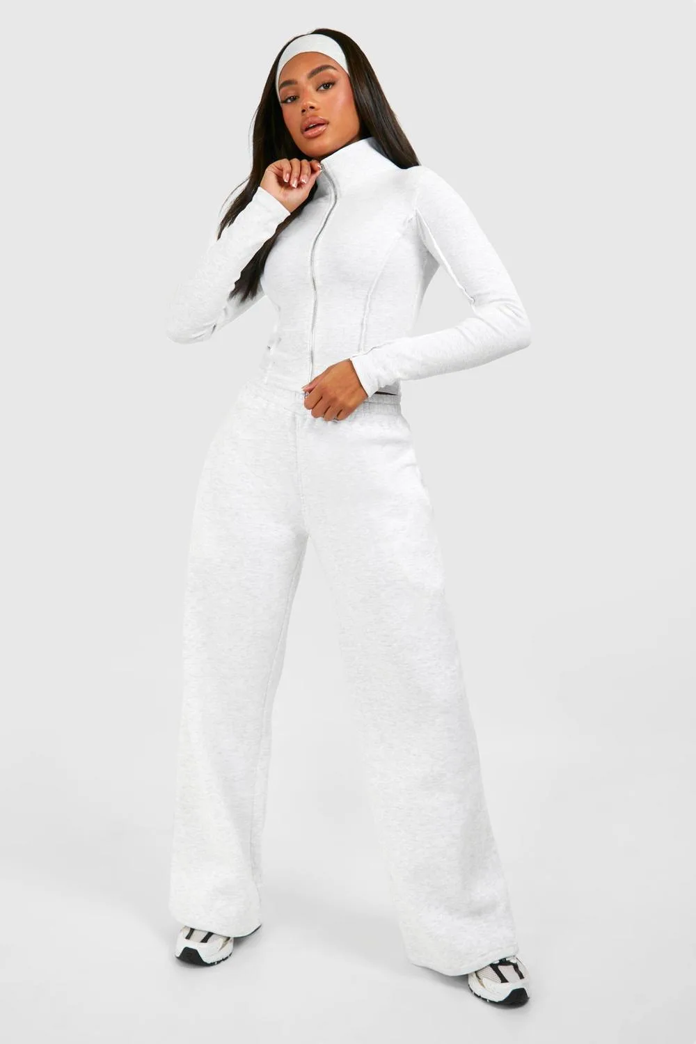 Rib Seam Detail Double Zip Top & Straight Leg Jogger Set by boohoo