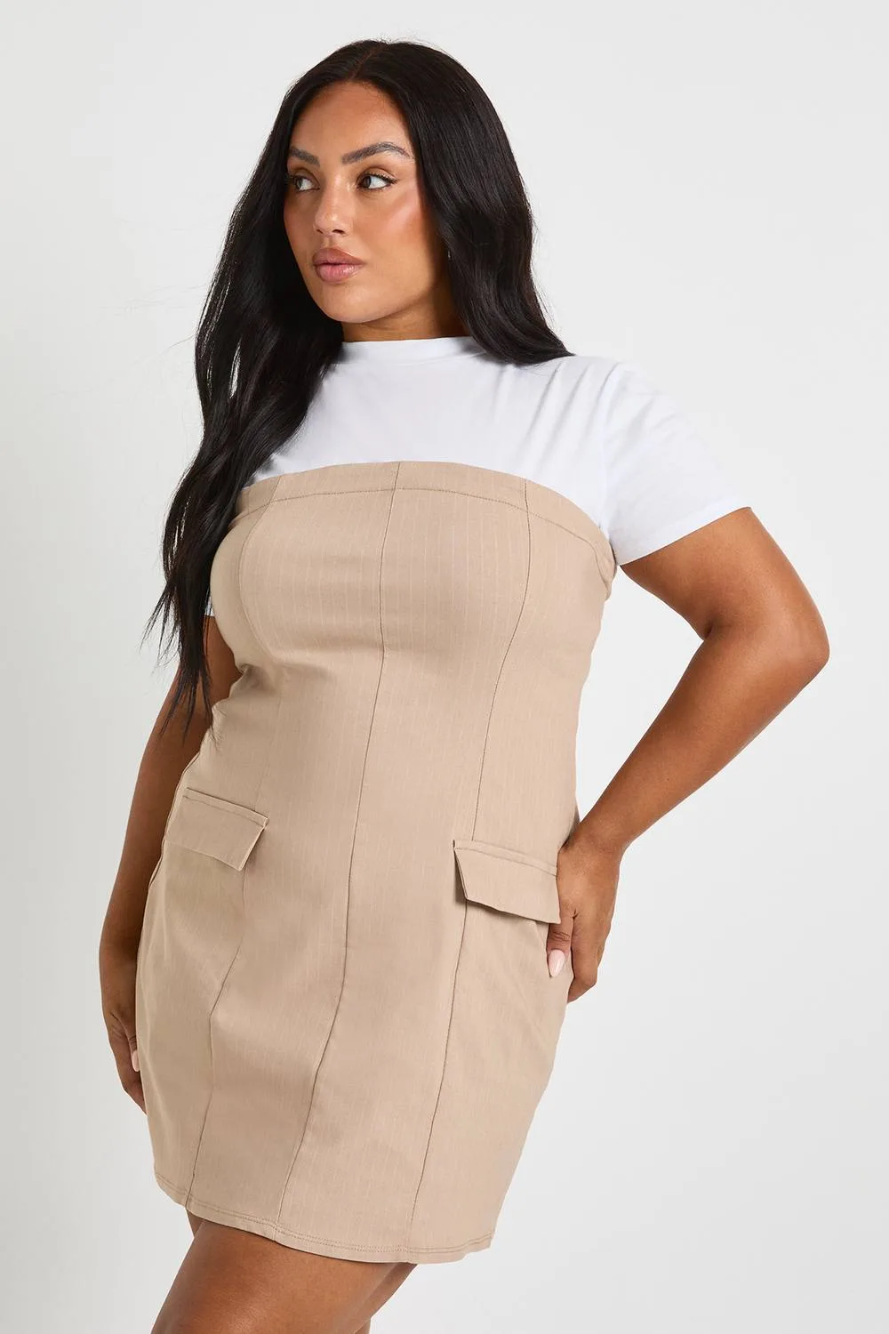 Pinstripe Bandeau Detail T-Shirt Dress by boohoo