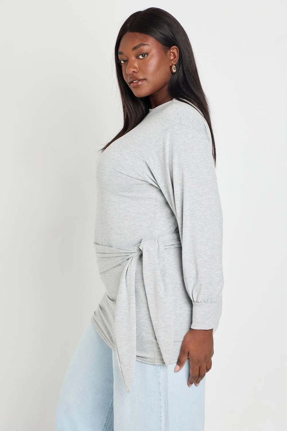 Slouchy Wrap Over Long Sleeve Top by boohoo