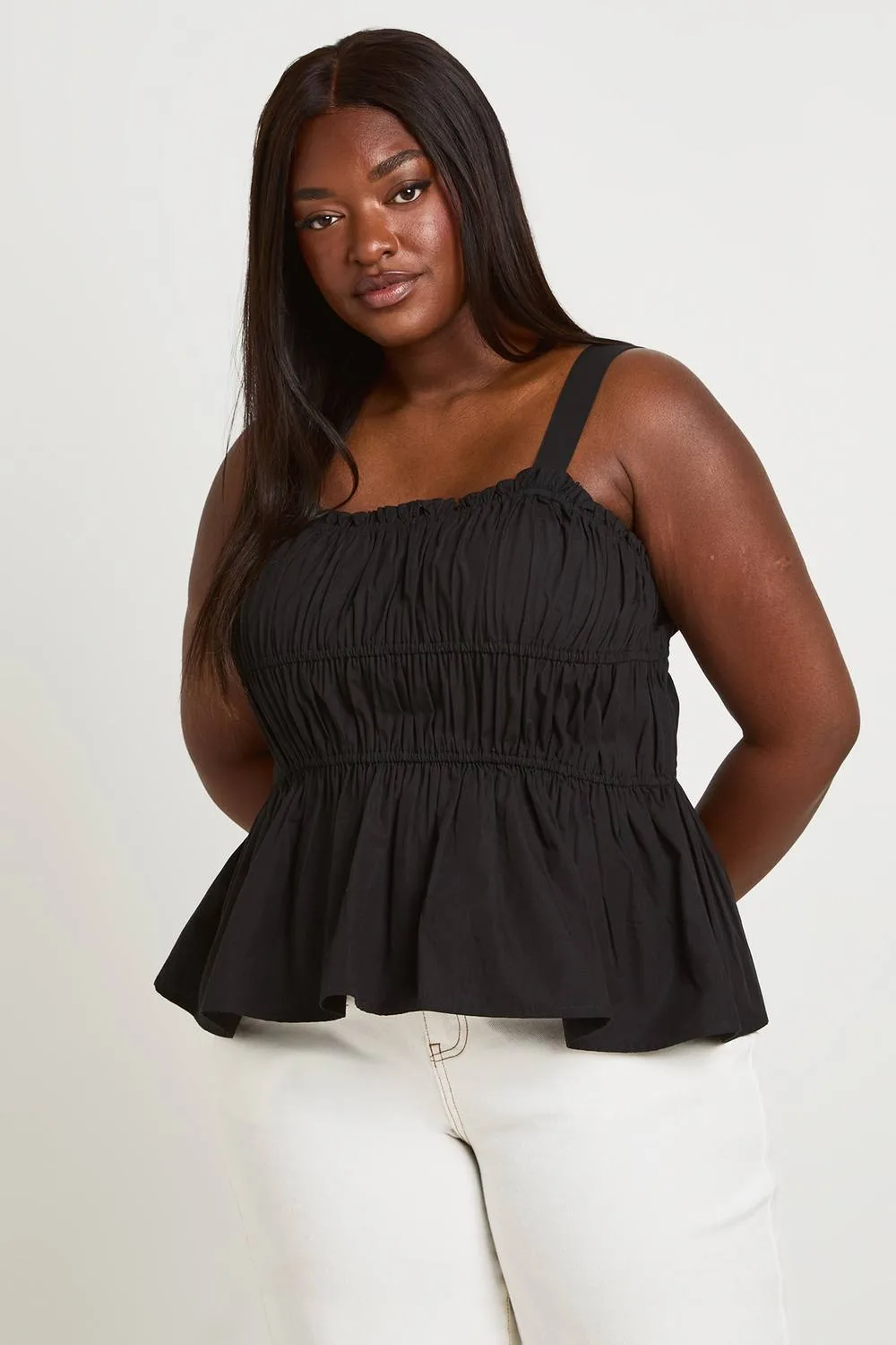 Shirred Peplum Top by boohoo