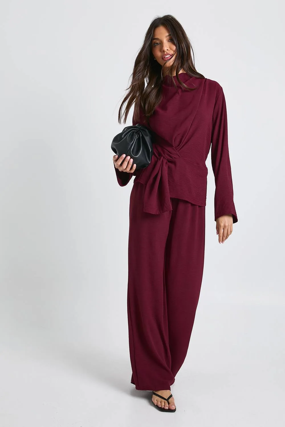 Woven Drape Long Sleeve Blouse & Trouser Co-Ord by boohoo
