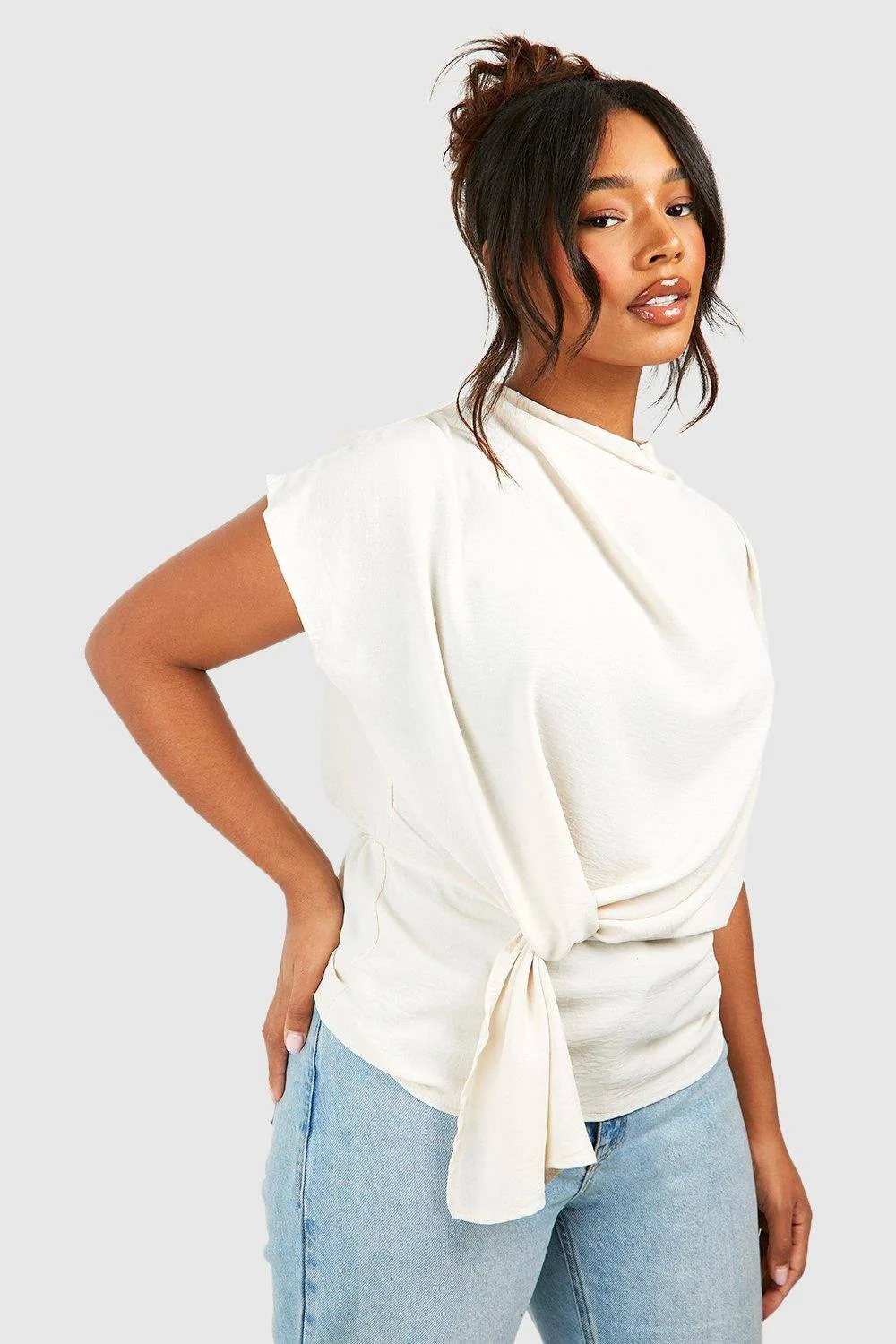Knot Cowl Neck Blouse by boohoo