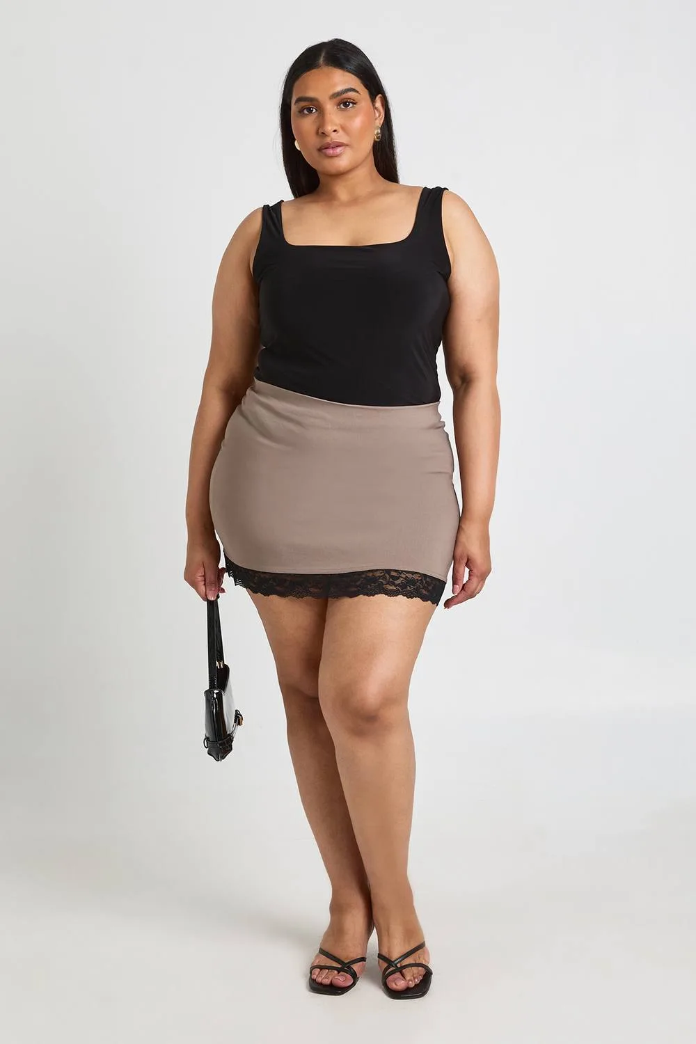 Bengaline Contrast Lace Trim Mini Skirt by boohoo