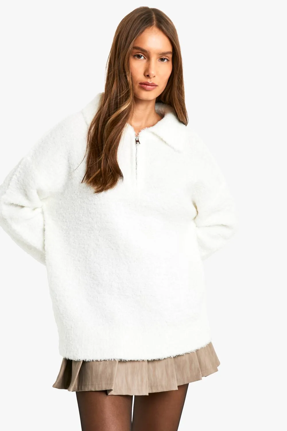 Boucle Knit Collar Detail Jumper by boohoo