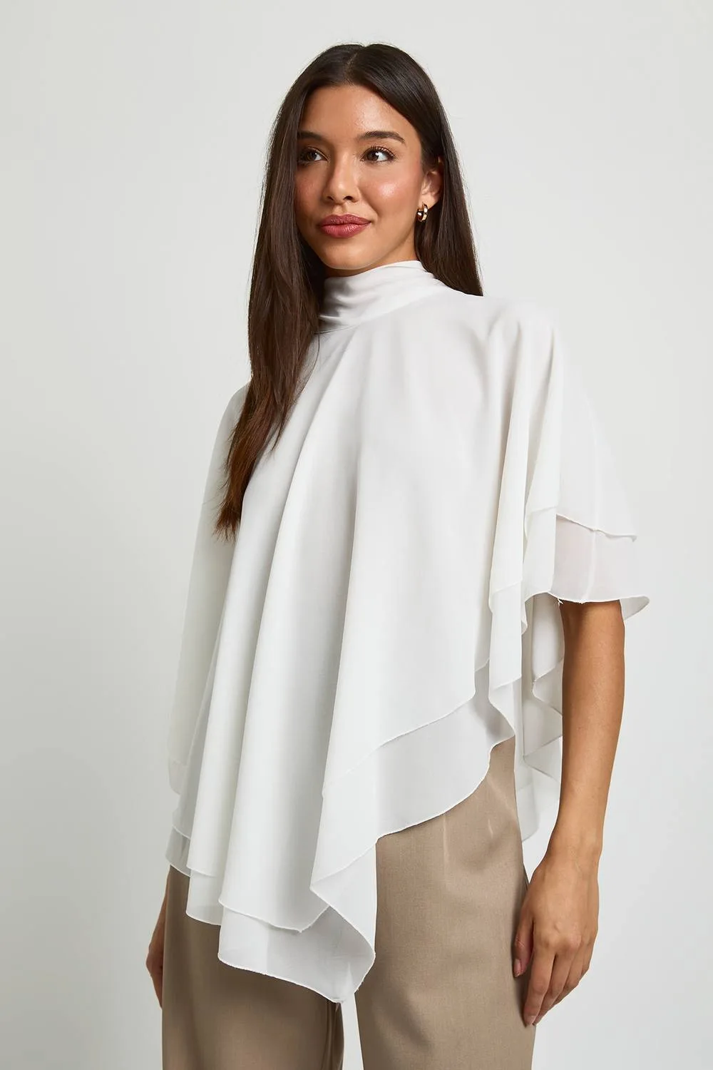 Funnel Neck Chiffon Cape Top