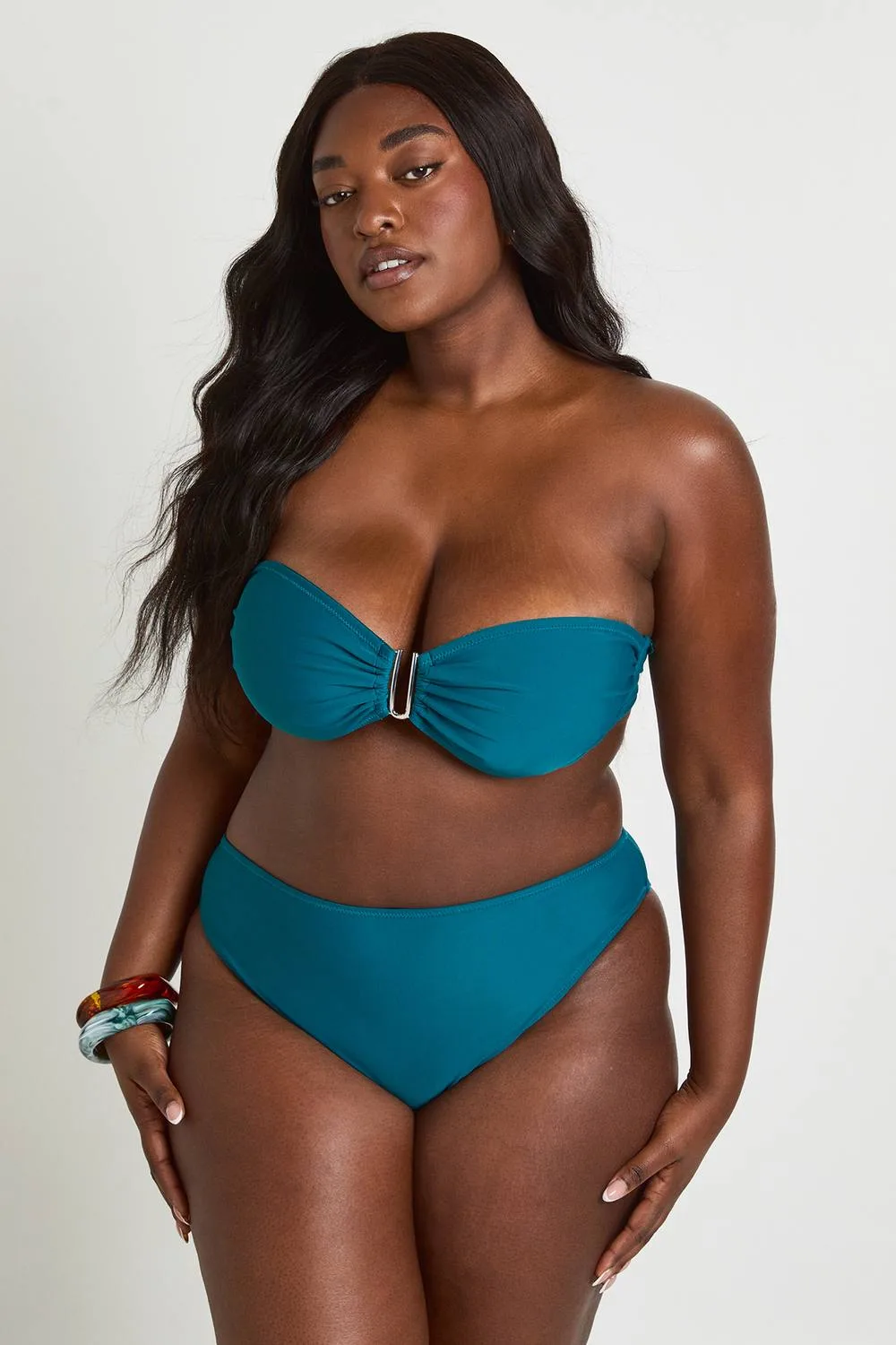 Gold Trim Bandeau Bikini Set by boohoo