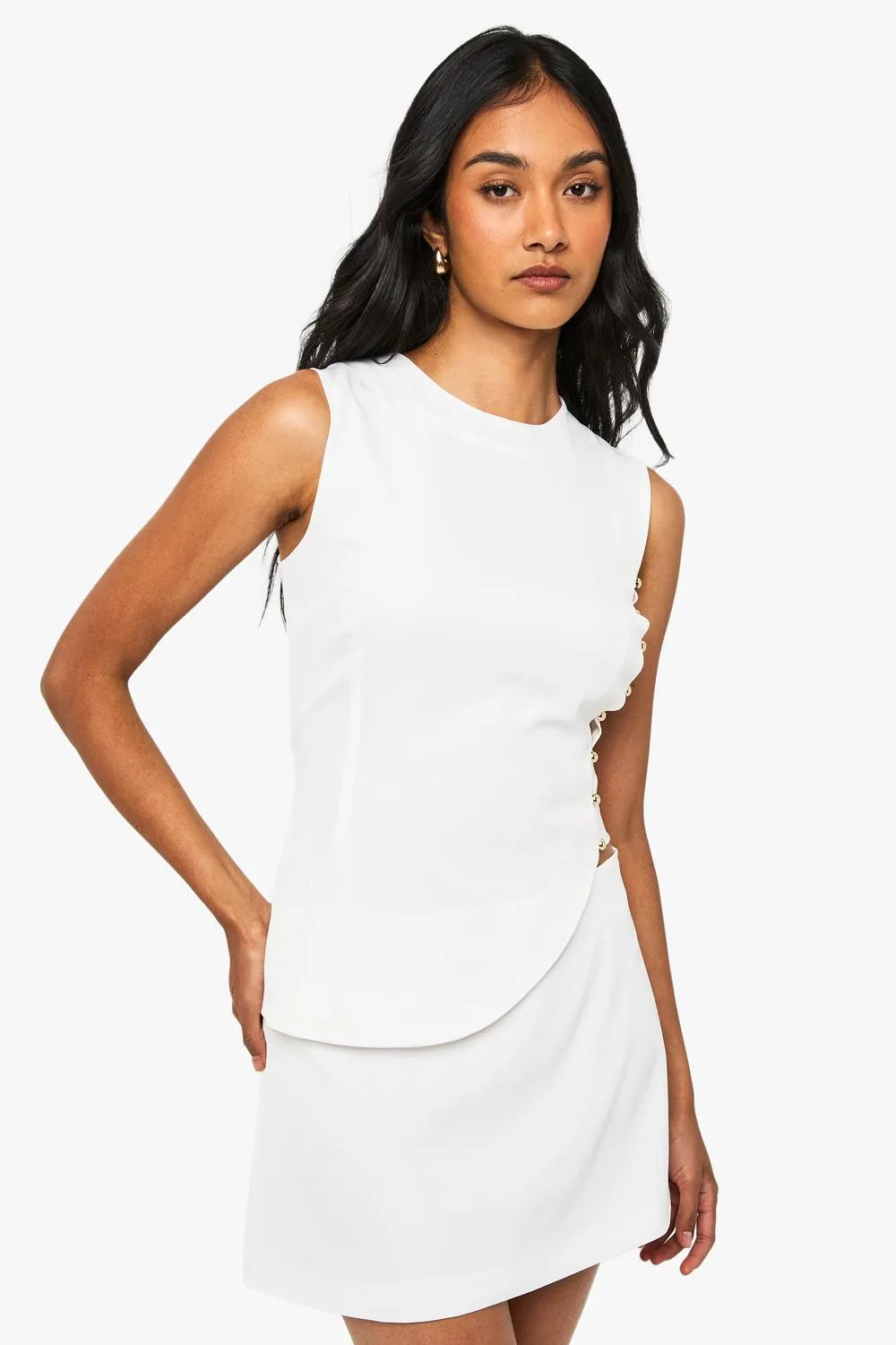 Studded Asymmetric Tailored Top by boohoo