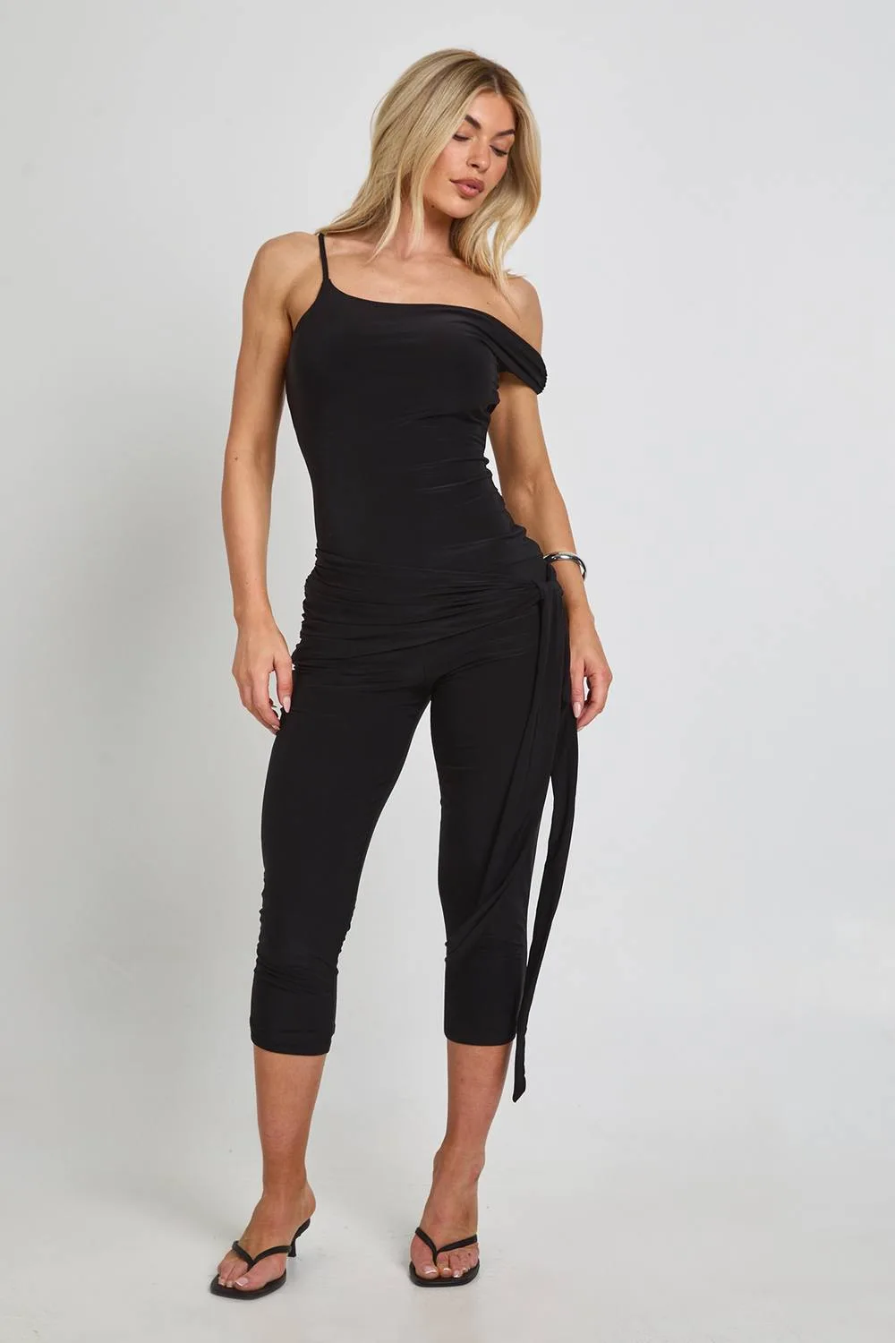 Slinky Asymmetric Neck Capri Jumpsuit by boohoo