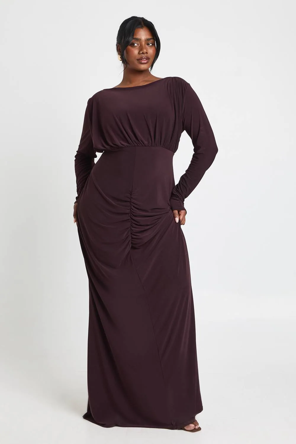 Slinky Ruched Detail Maxi Dress