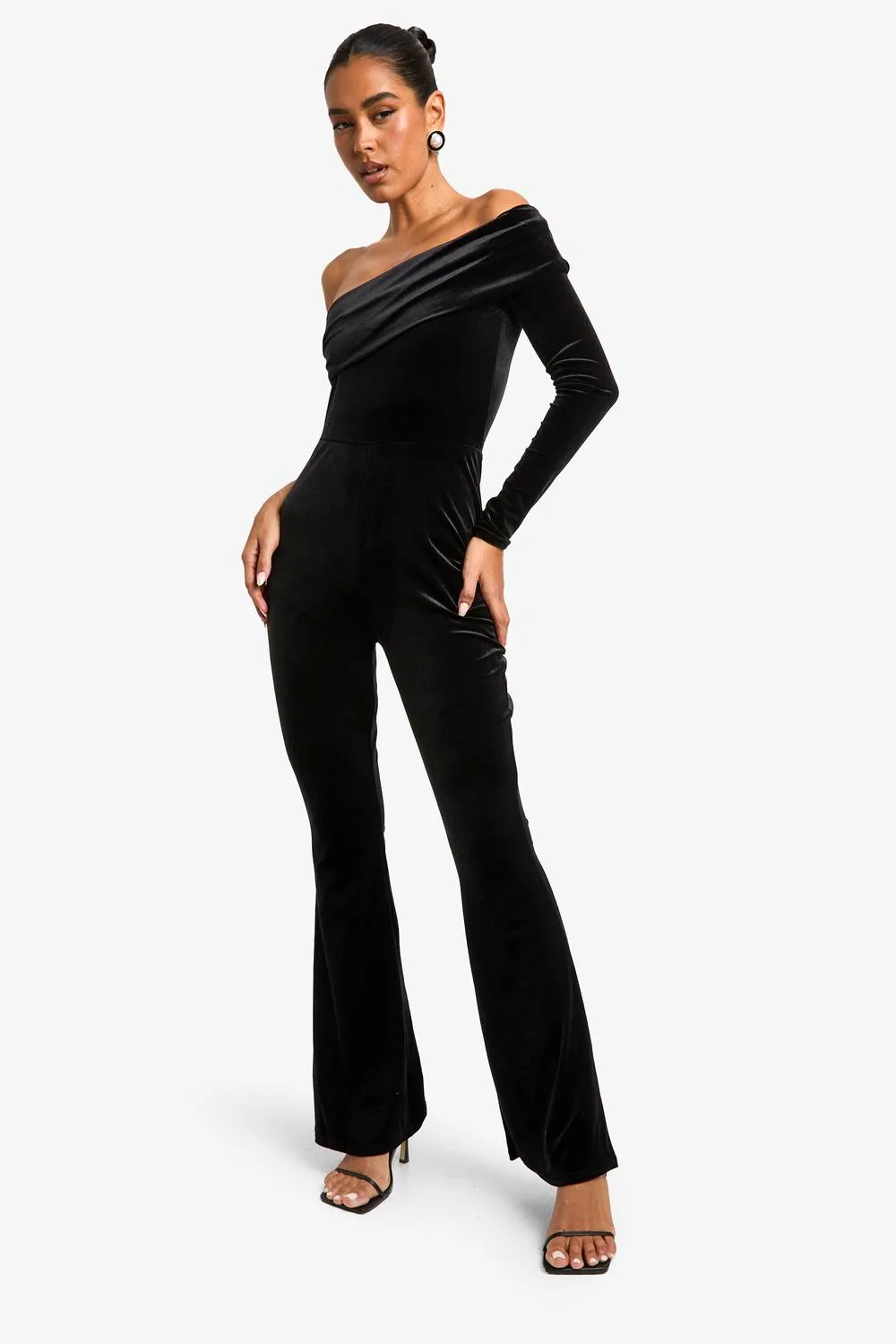 Velvet Bardot Asymmetric Jumpsuit by boohoo