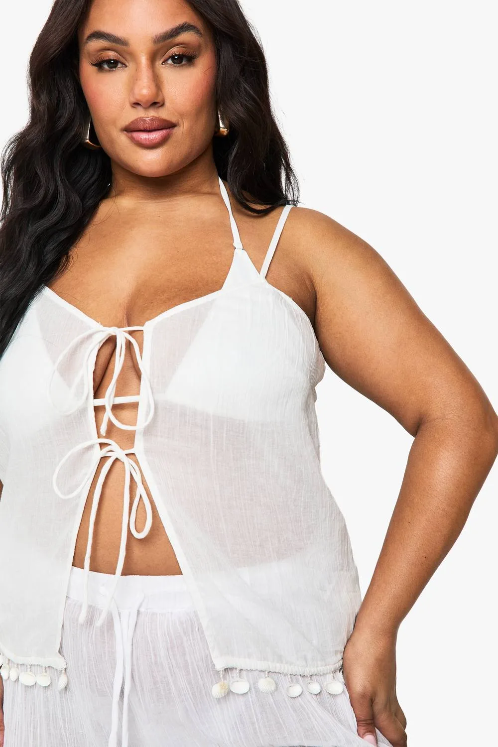 Shell Embellished Beach Cami by boohoo