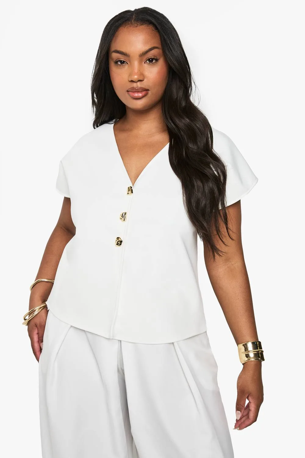 Gold Button Structured Waistcoat by boohoo