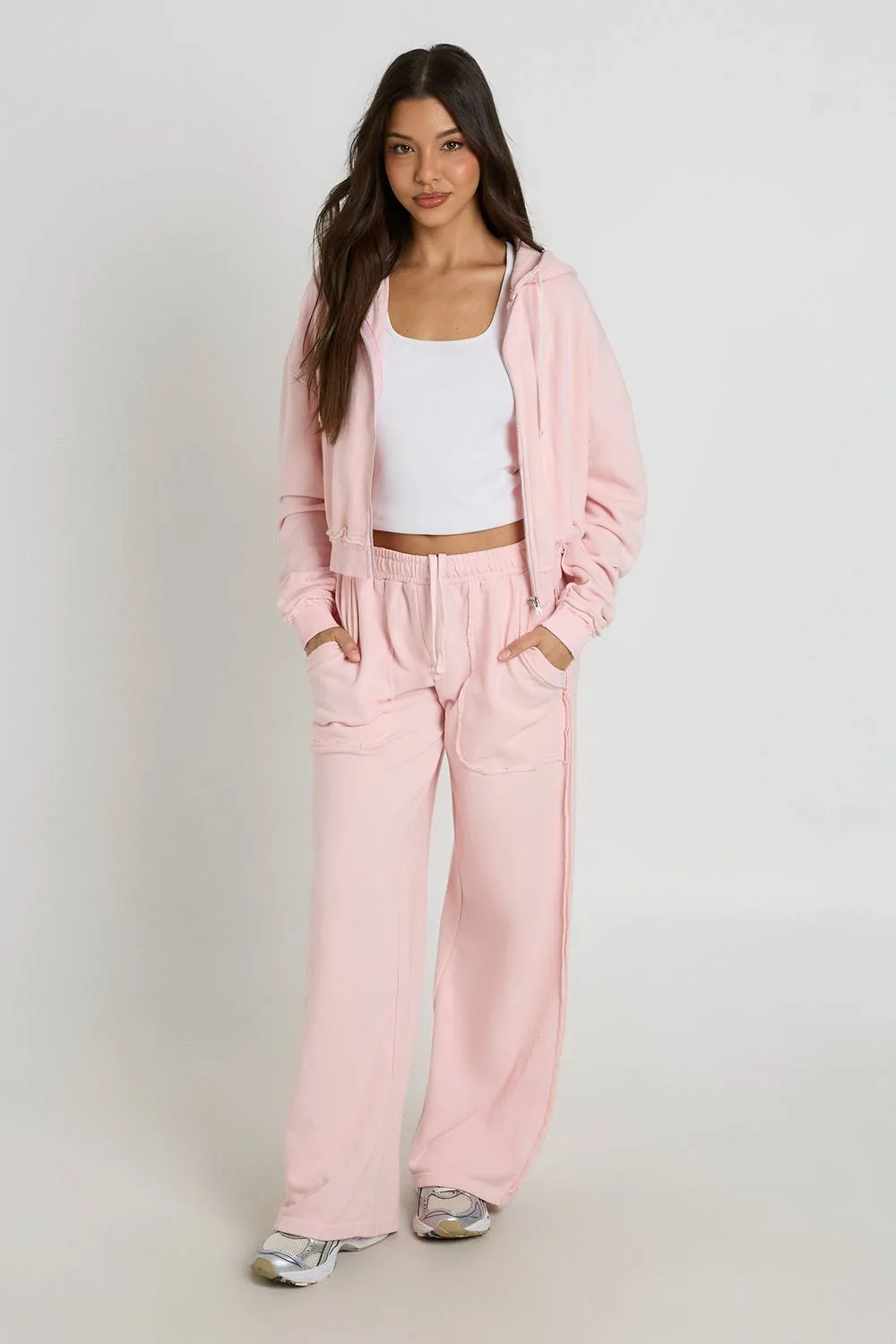 Washed Loopback Distressed Straight Leg Jogger Pants