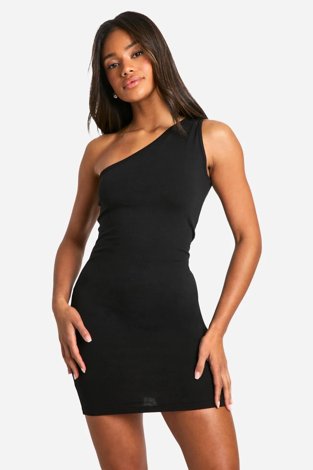 Basic Cotton Asymmetric Neck Mini Dress by boohoo