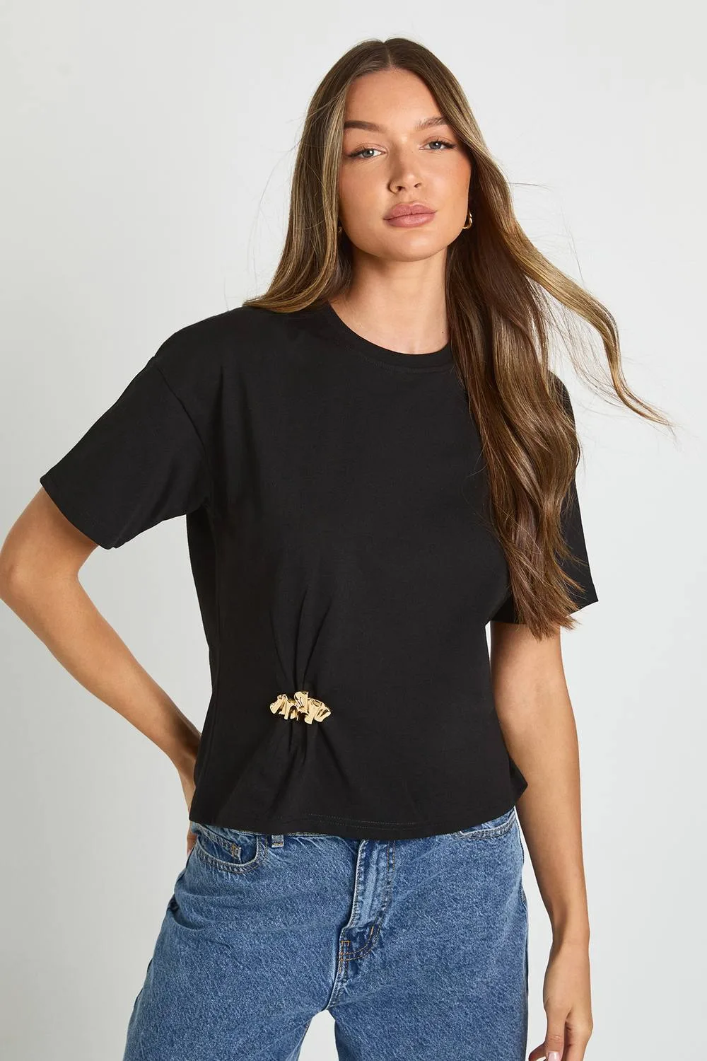 Oversized T-Shirt with Gold Trim Detail by boohoo