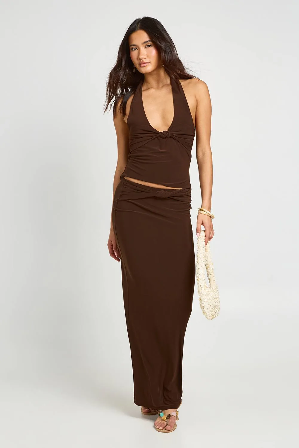 Double Layer Slinky Knot Detail Maxi Skirt