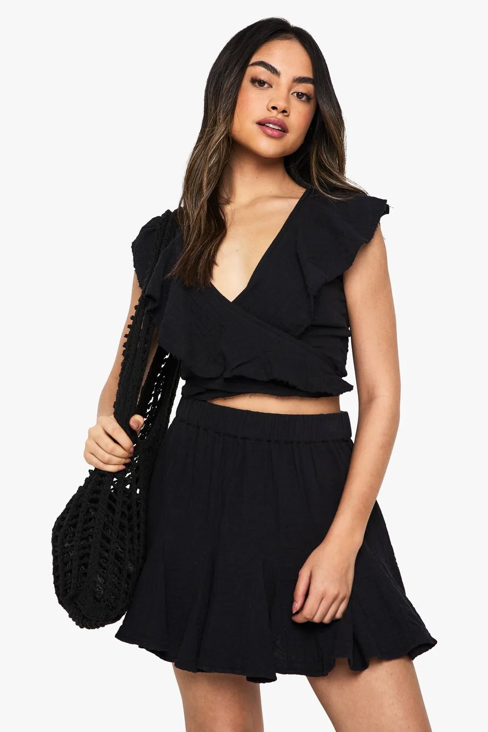 Cheesecloth Godet Hem Mini Skirt by boohoo