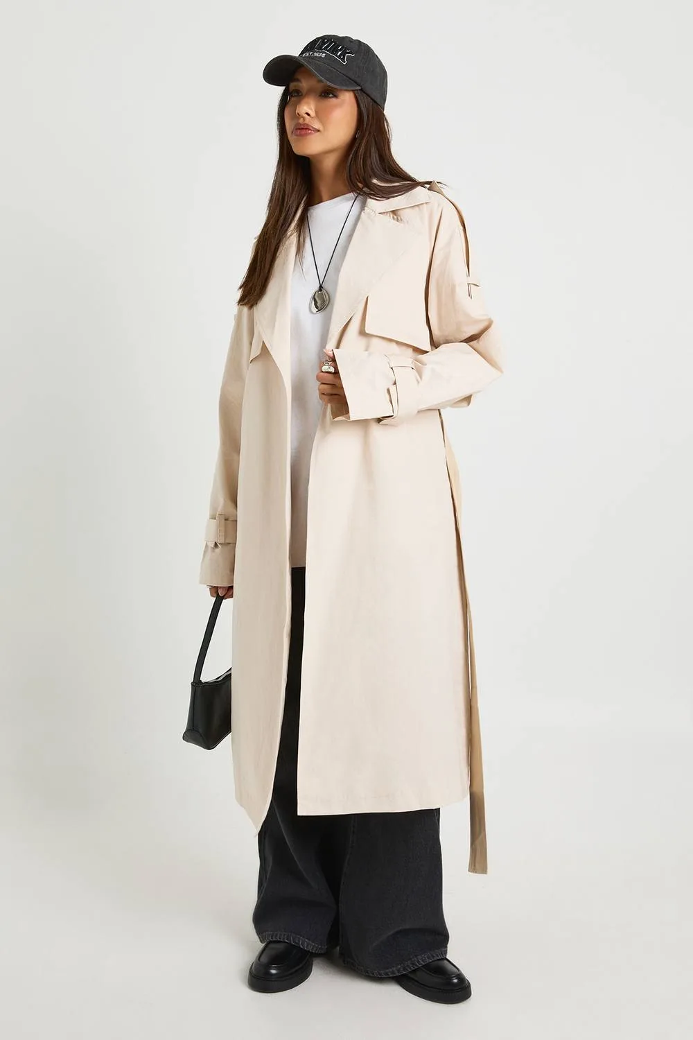 Belted Trench Coat - Stone by boohoo