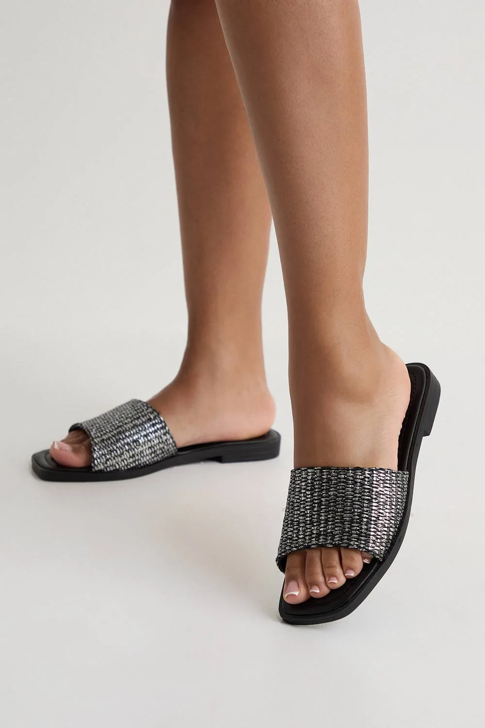 Wide Fit Metallic Raffia Sliders by boohoo