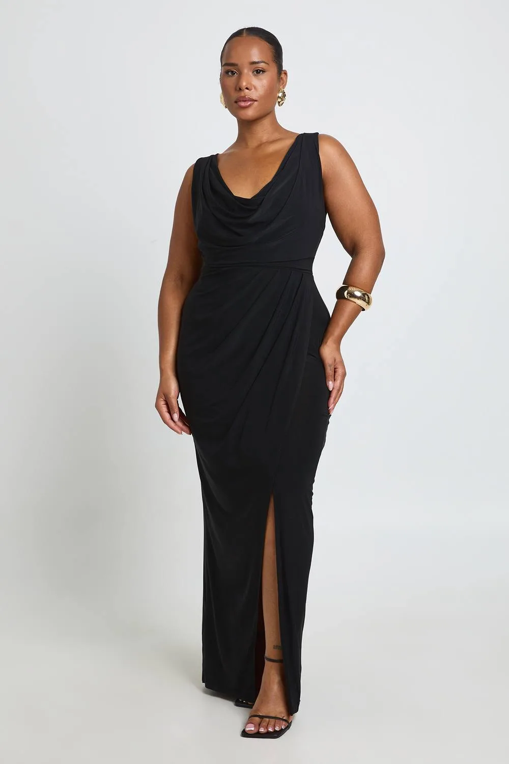 Slinky Ruched Wrap Maxi Dress