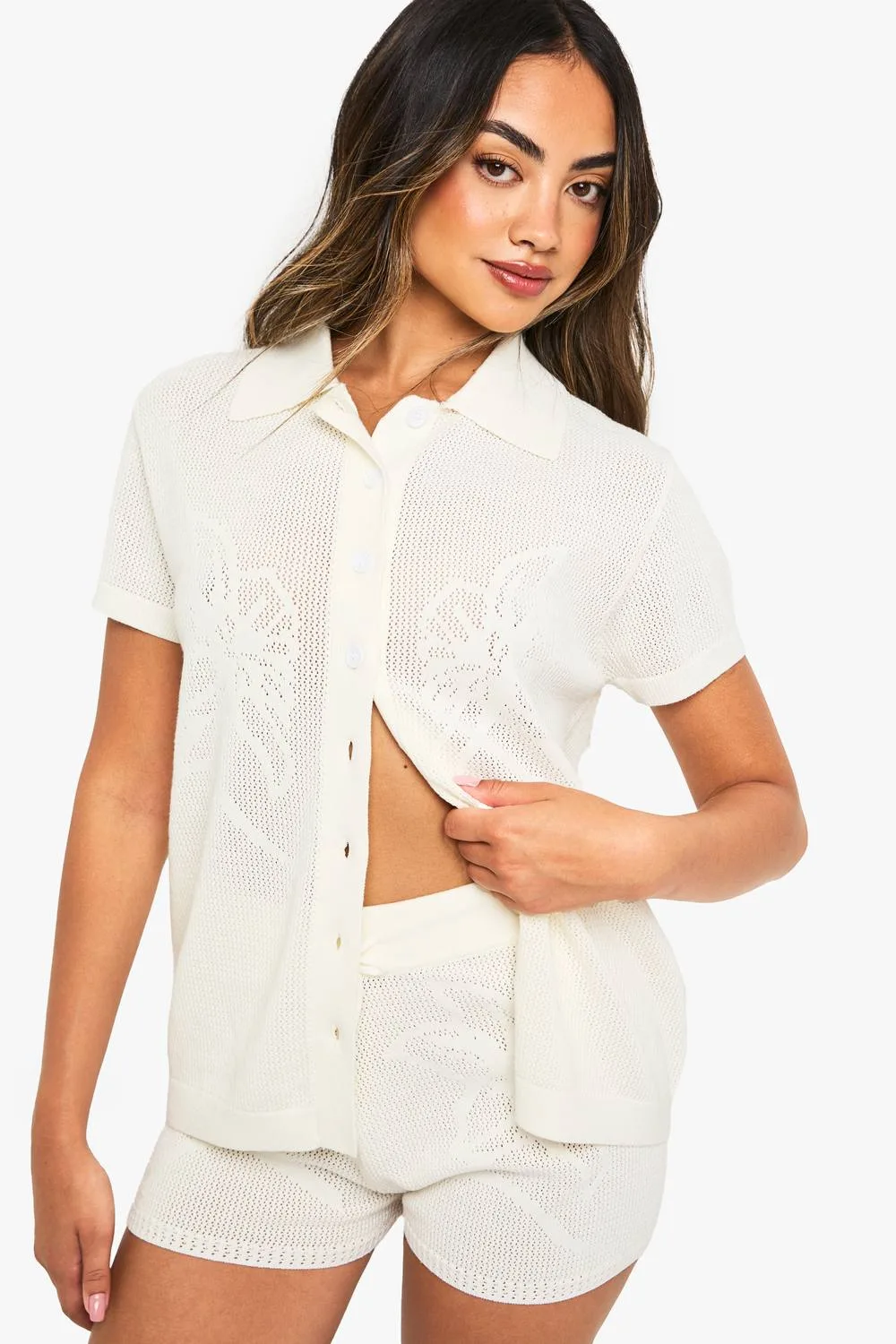 Floral Knitted Crochet Short by boohoo