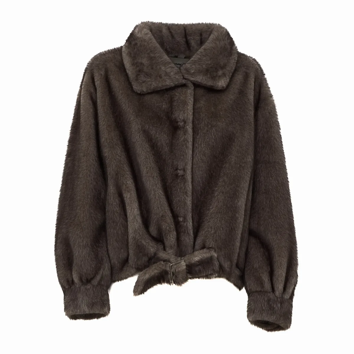 Short Collared Belted Fake Fur Jacket by SWORD