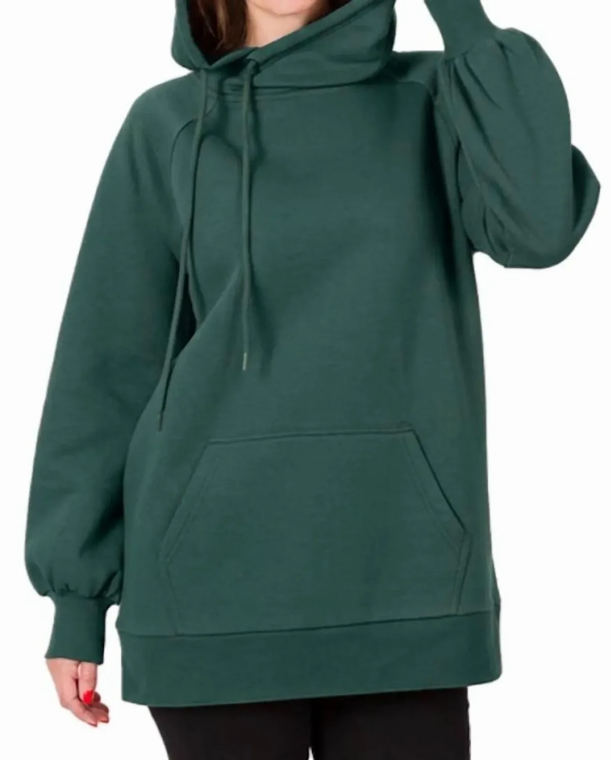 Wynter Side Tie Hoodie Sweatshirt in Hunter by ZENANA