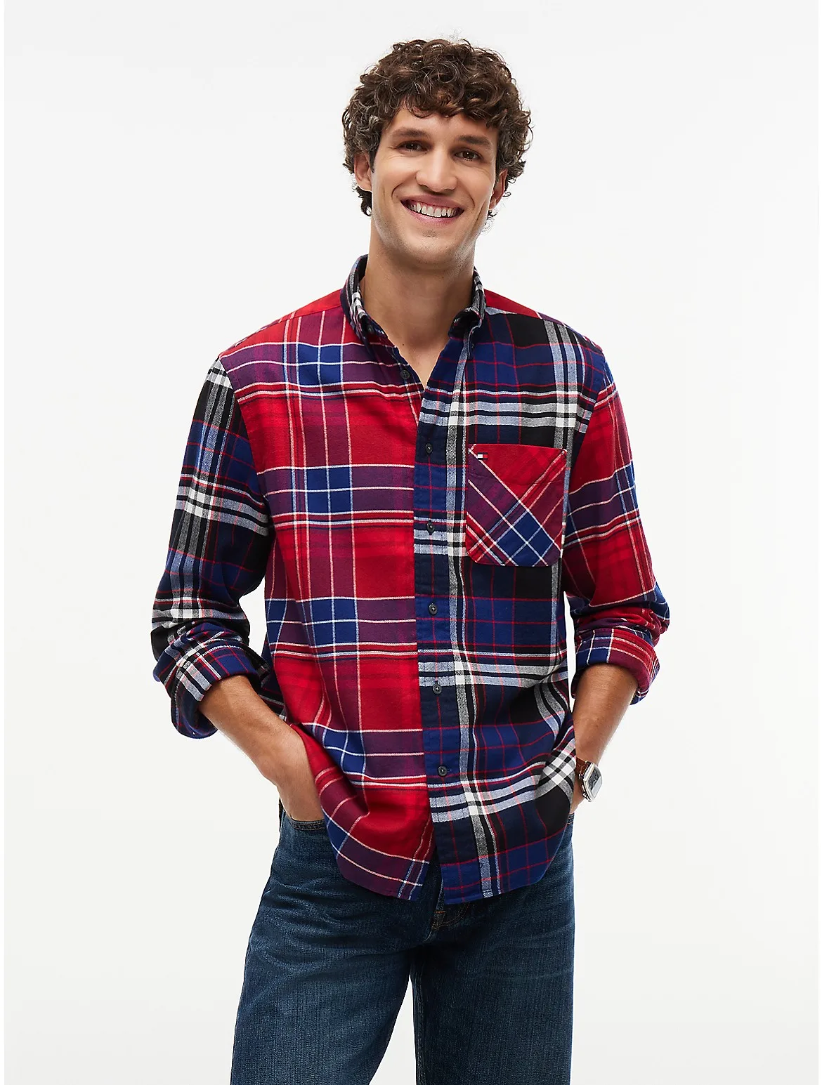 Classic Fit Mixed-Plaid Flannel Shirt by Tommy Hilfiger