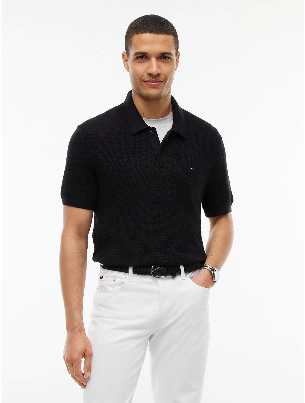 Short-Sleeve Cotton-Cashmere Sweater Polo