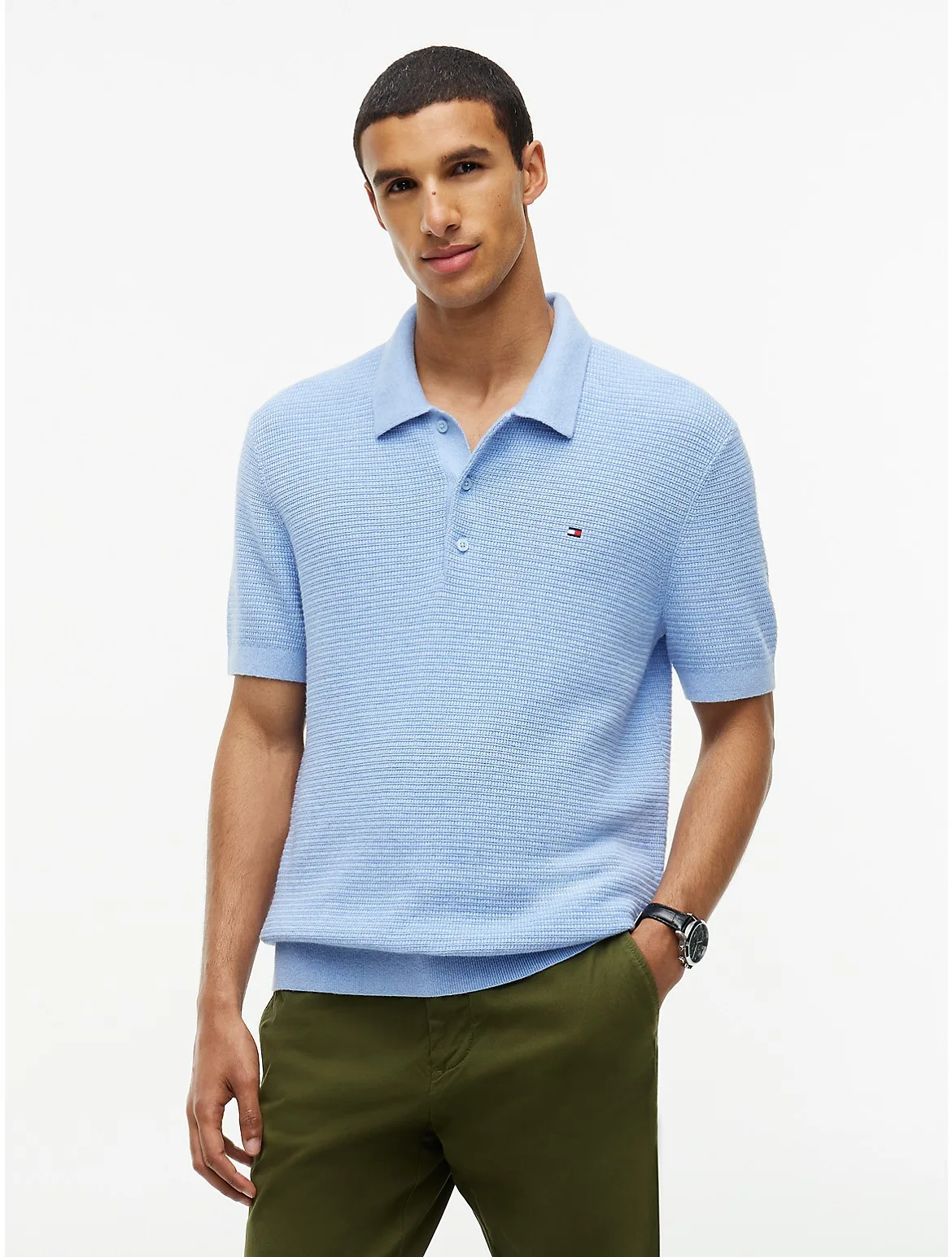 Short-Sleeve Cotton-Cashmere Sweater Polo