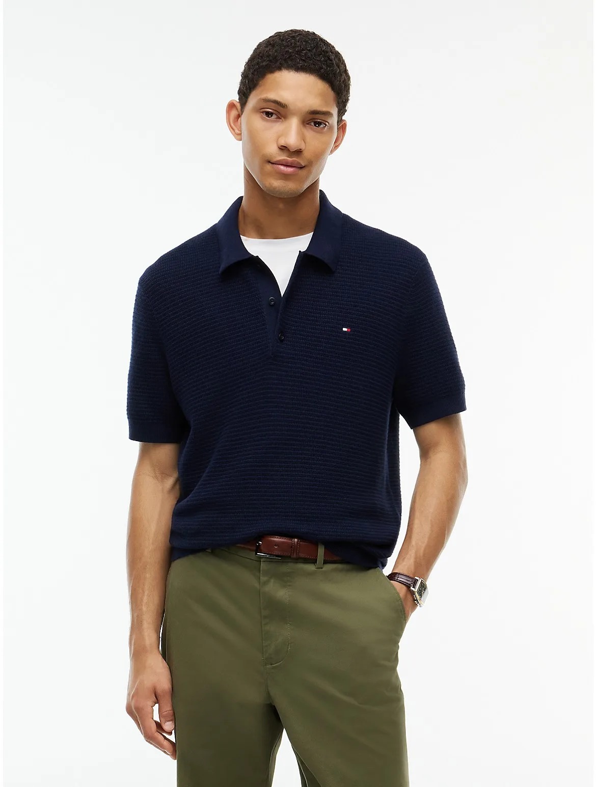 Short-Sleeve Cotton-Cashmere Sweater Polo