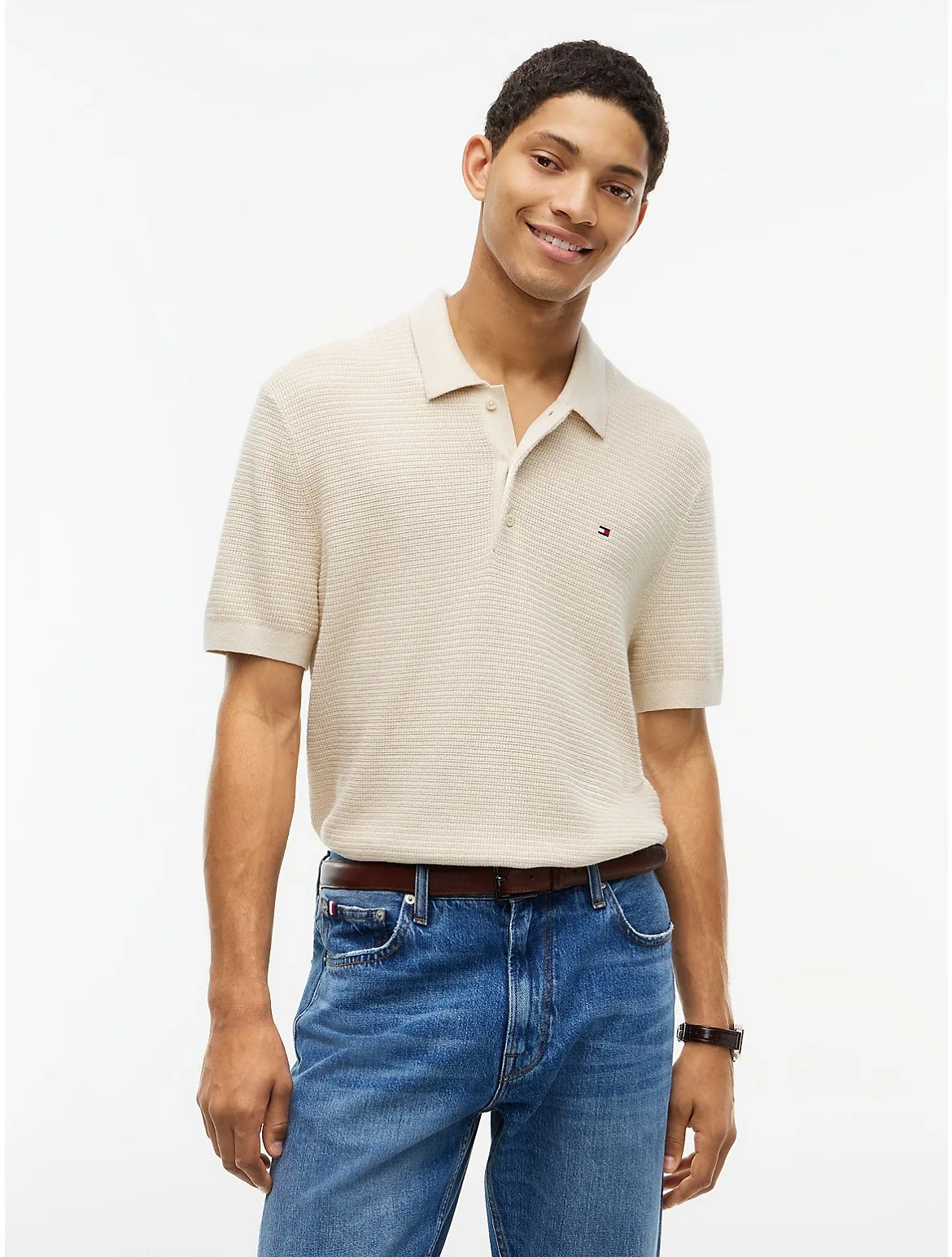Short-Sleeve Cotton-Cashmere Sweater Polo