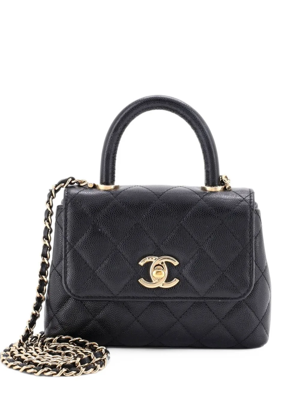 Coco Top Handle Clutch with Chain Quilted Caviar Mini Satchel by CHANEL Pre-Owned