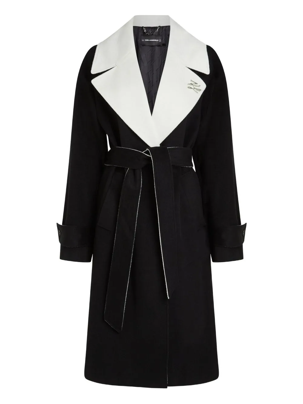 Classic Contrast-Collar Belted Coat by Karl Lagerfeld