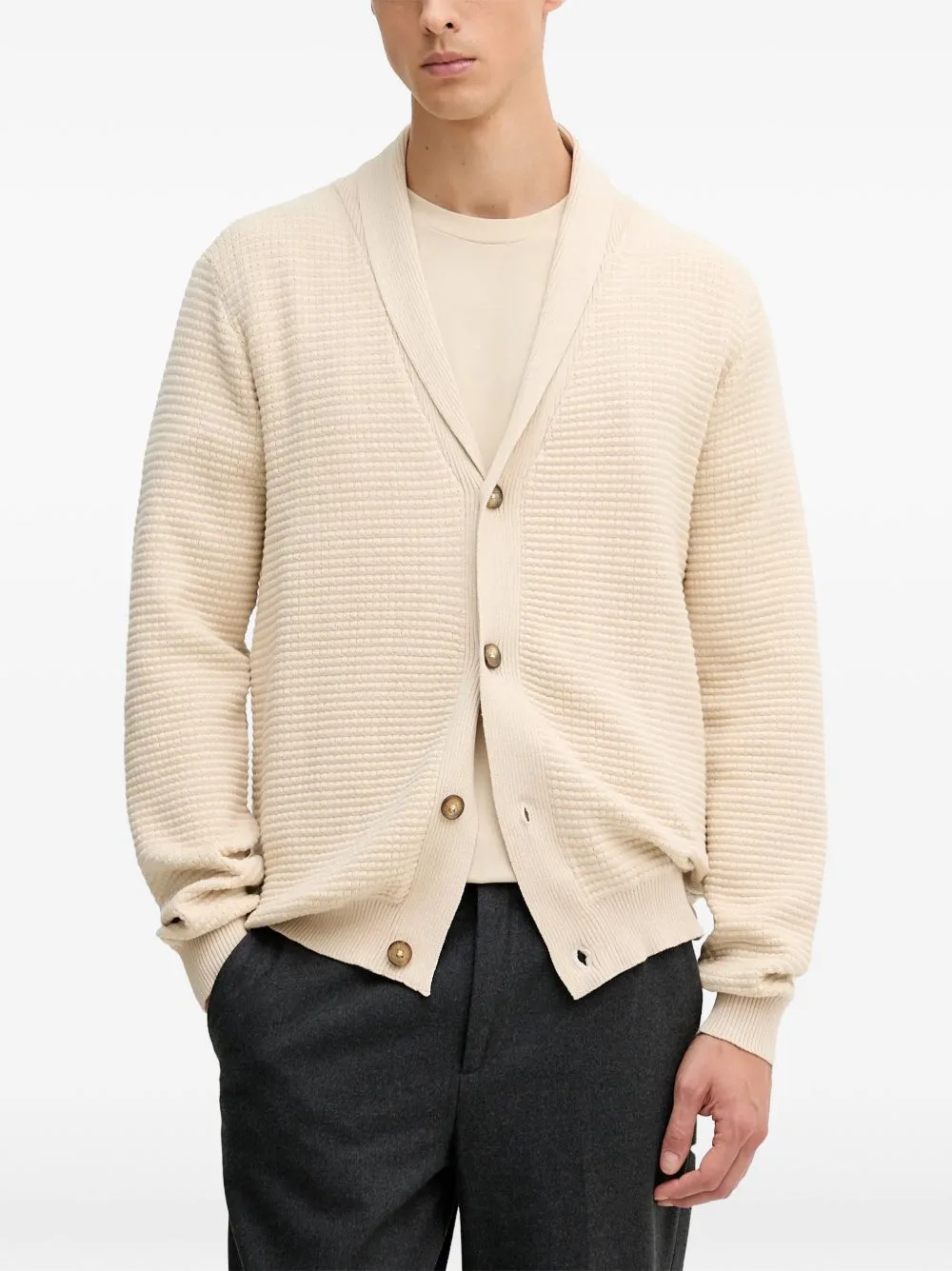 Shawl-Collar Waffle-Knit Cardigan by Lindbergh