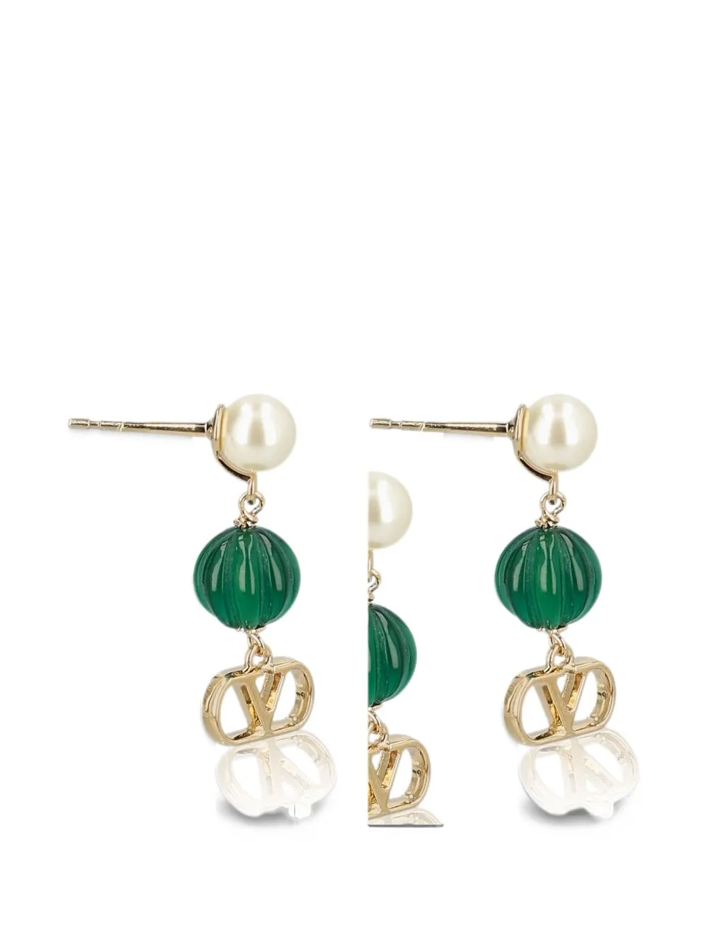 Vlogo Signature Earrings in Metal Pearl and Knurled Glass by Valentino Garavani