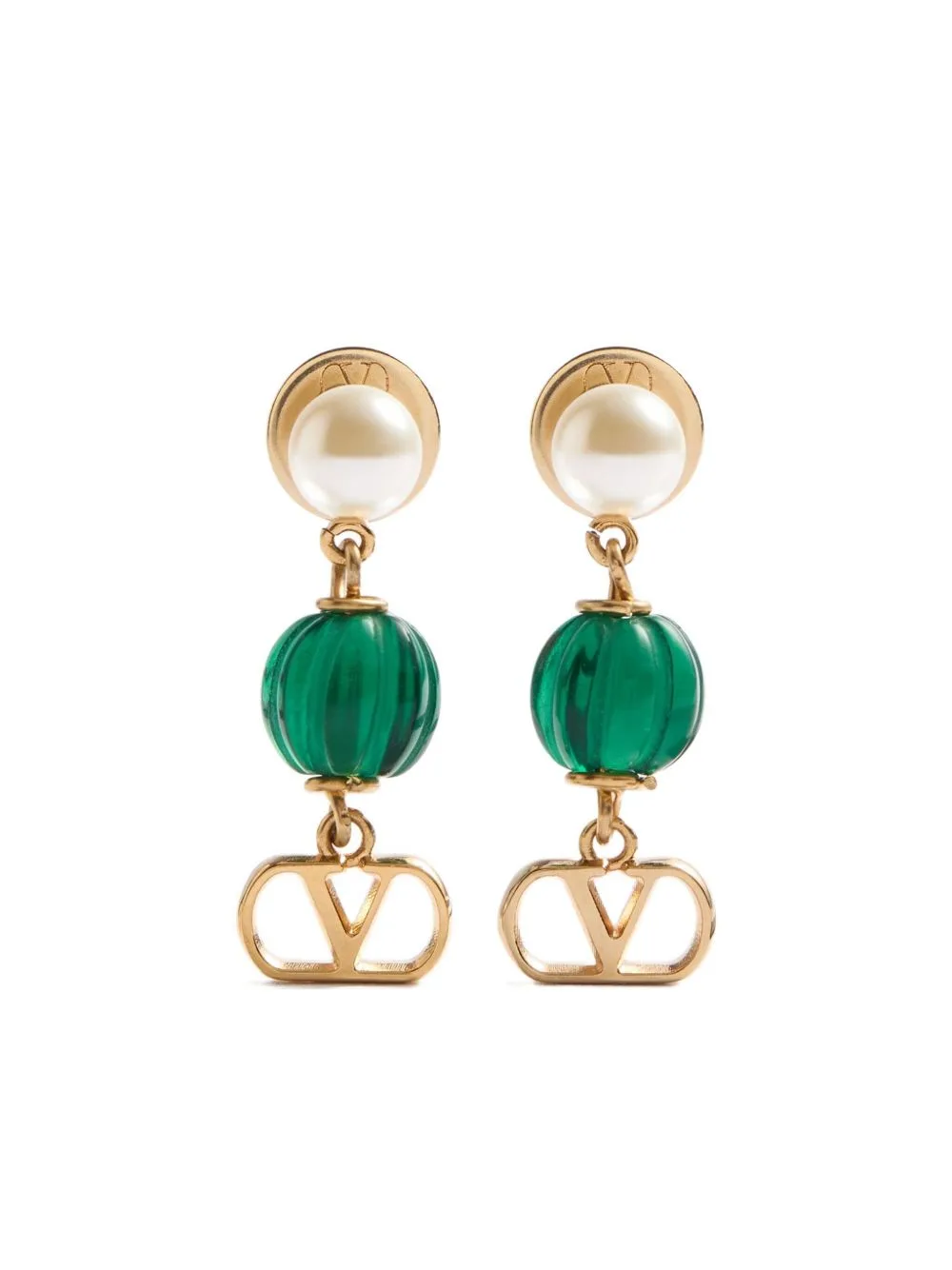 Vlogo Signature Earrings in Metal Pearl and Knurled Glass by Valentino Garavani